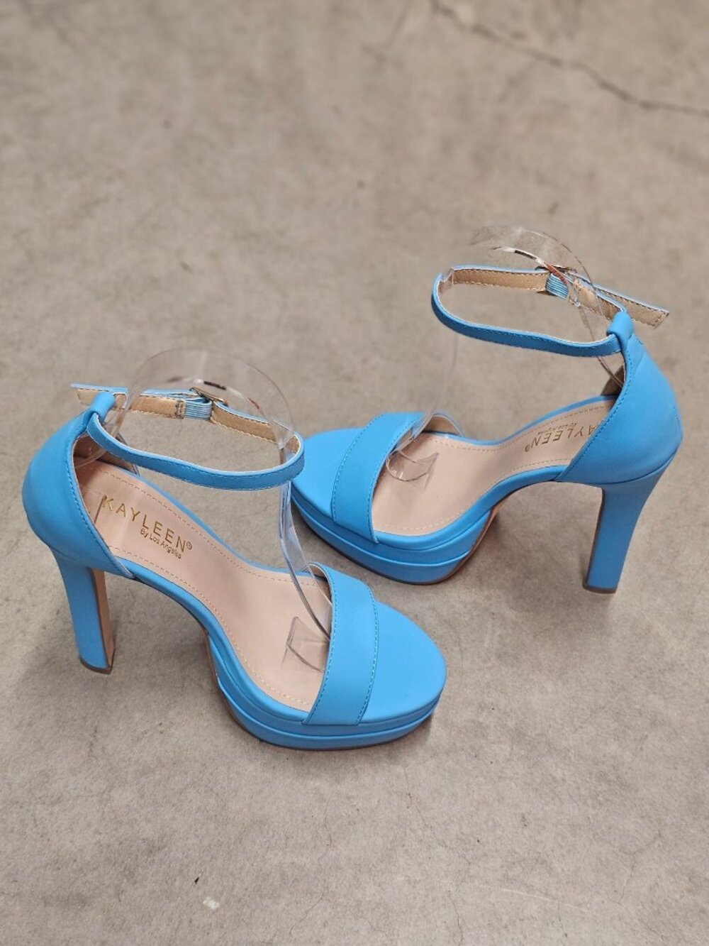 Sky Blue Platform Stiletto High Heels With Ankle Strap Buckle Closure For Women